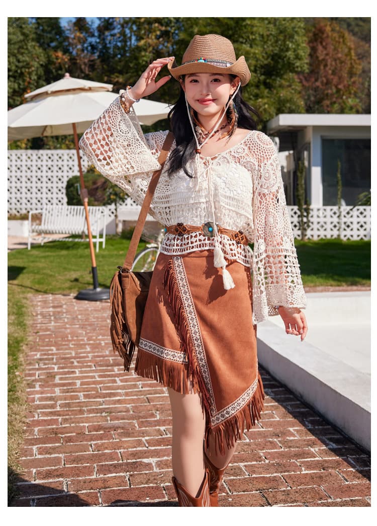 ミニスカート 西部風フリンジミニラップスカート