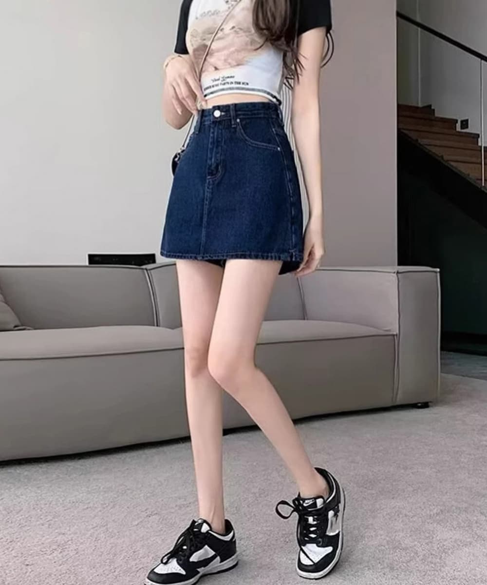 デニムスカパンハイウエスト美脚ミニスカート