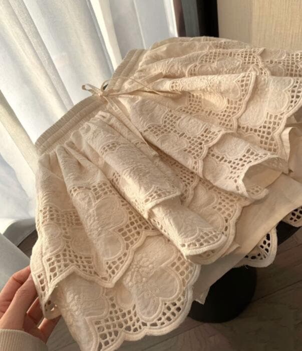 レース刺繍プリーツミニスカート