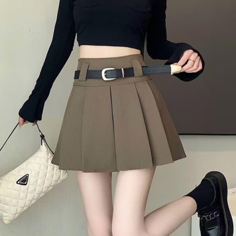 ミニスカート ベルト付きプリーツミニスカート