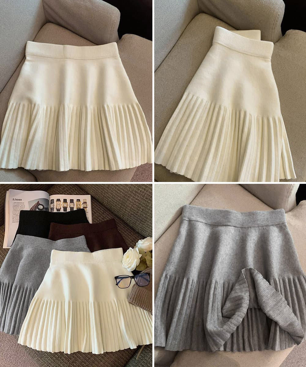 秋冬プリーツニットミニスカート