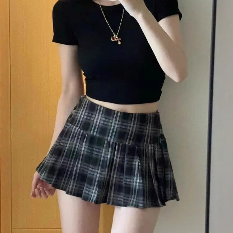 ミニスカート 格子柄プリーツミニスカート