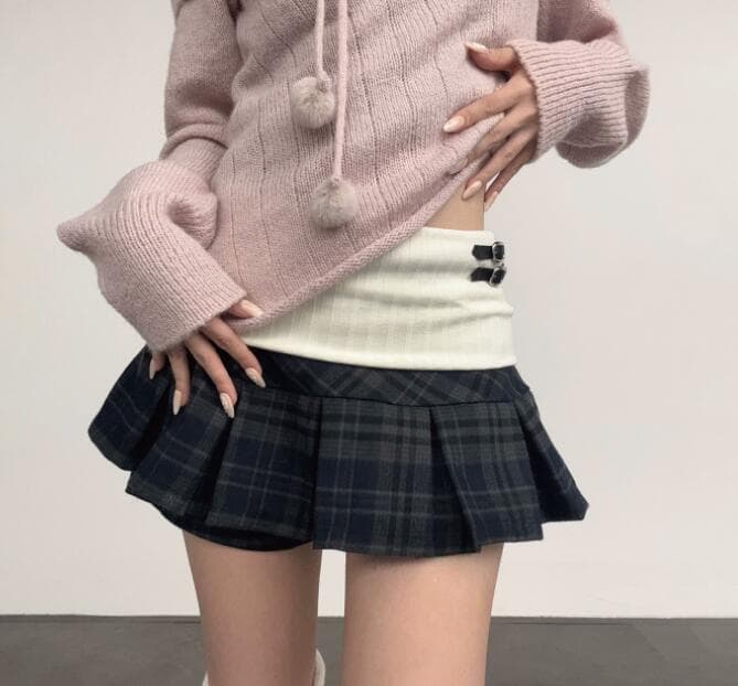 チェック柄プリーツミニスカート