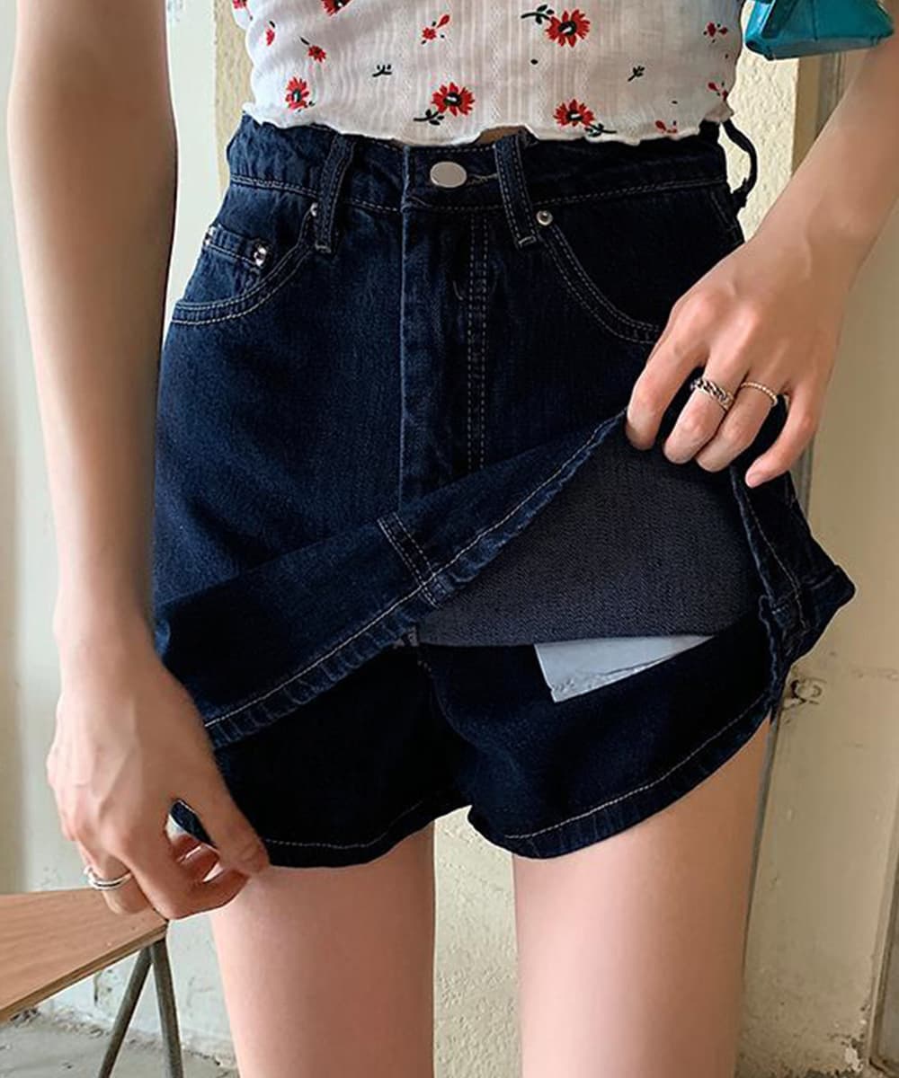 デニムスカパンハイウエスト美脚ミニスカート