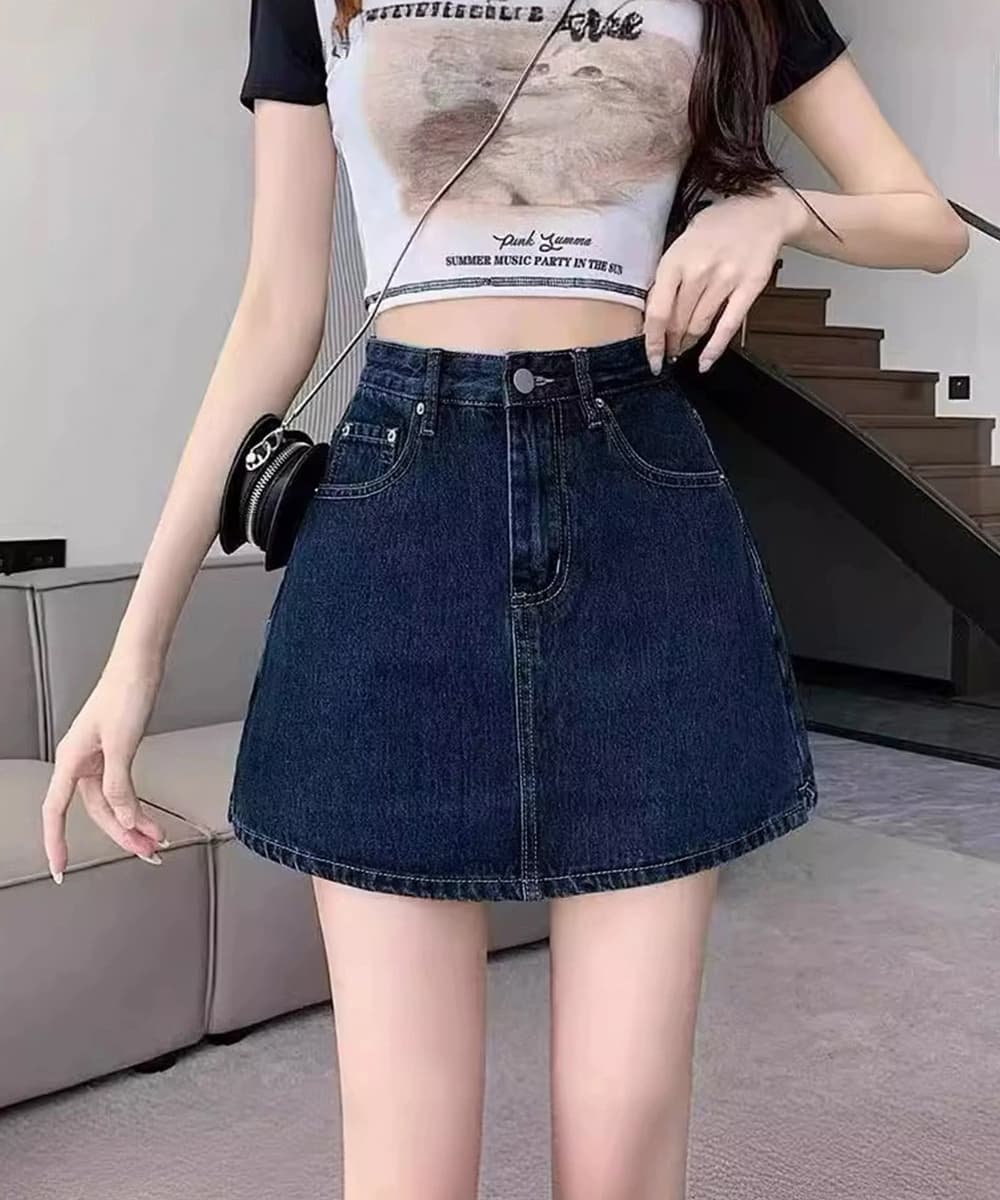 デニムスカパンハイウエスト美脚ミニスカート