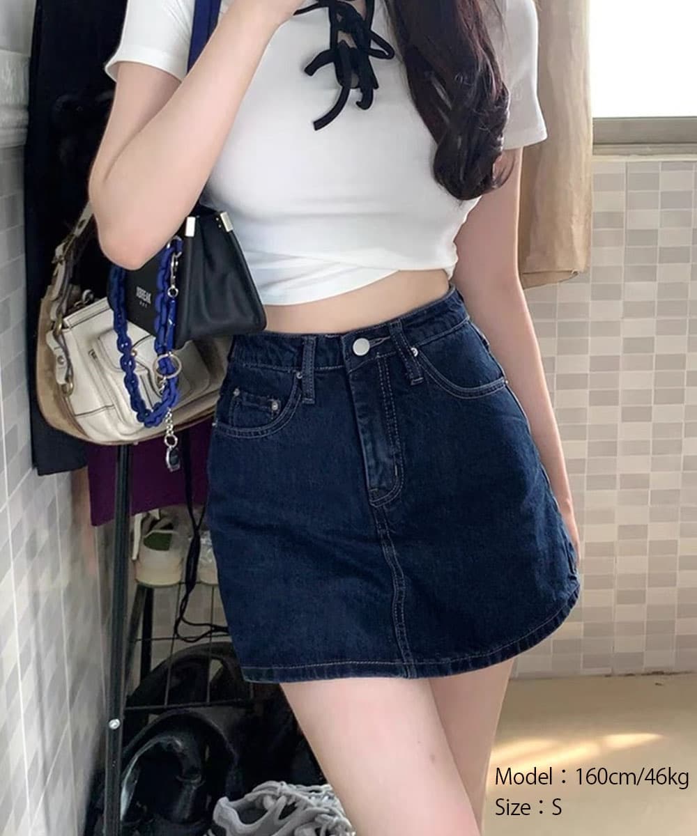 デニムスカパンハイウエスト美脚ミニスカート