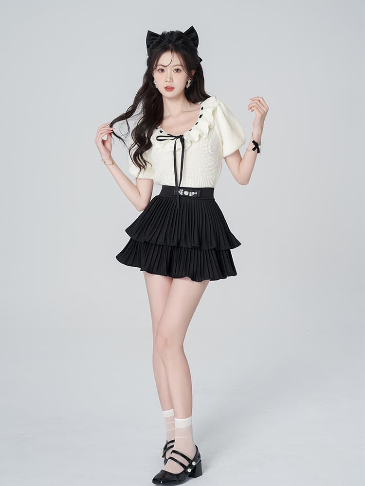 ミニスカート 二段重ねフリルミニスカート