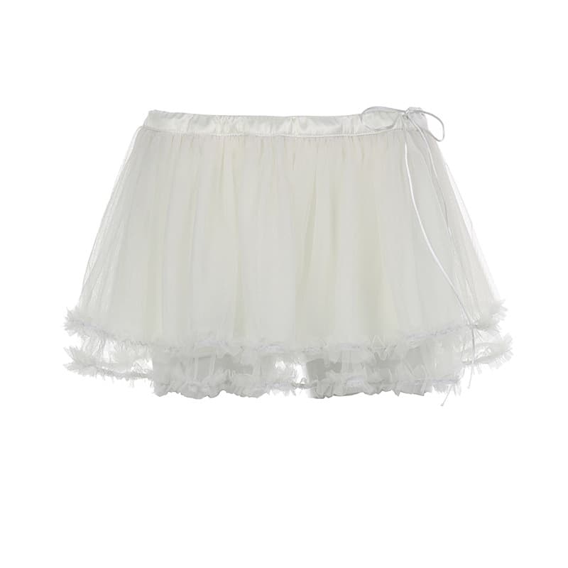 ミニスカート ふんわりフリルチュールミニスカート