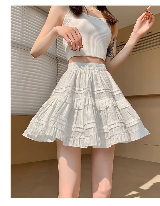 ミニスカート 水玉ティアードフリルミニスカート