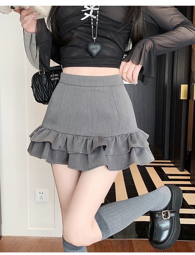 ミニスカート 二段重ねフリルミニスカート