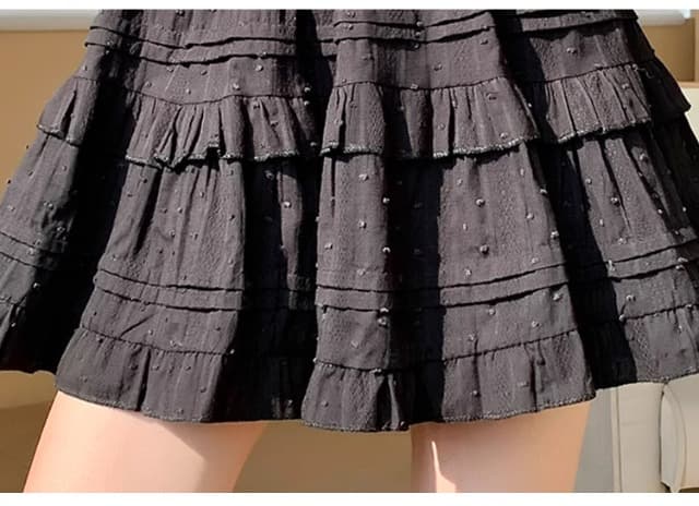ミニスカート 水玉ティアードフリルミニスカート
