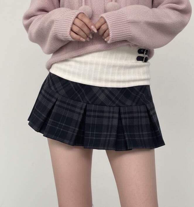 チェック柄プリーツミニスカート