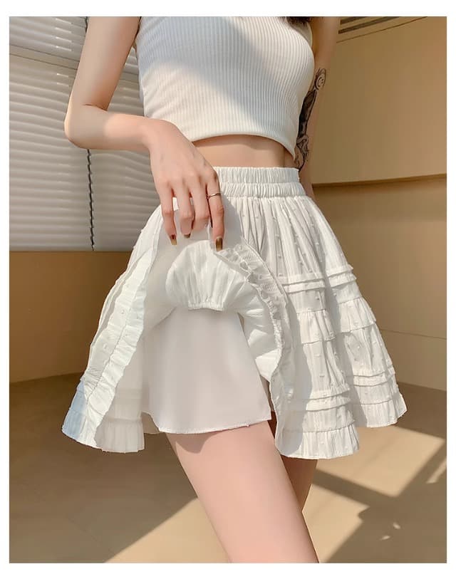 ミニスカート 水玉ティアードフリルミニスカート