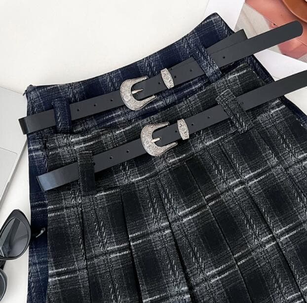 チェック柄プリーツミニスカート ベルト付き