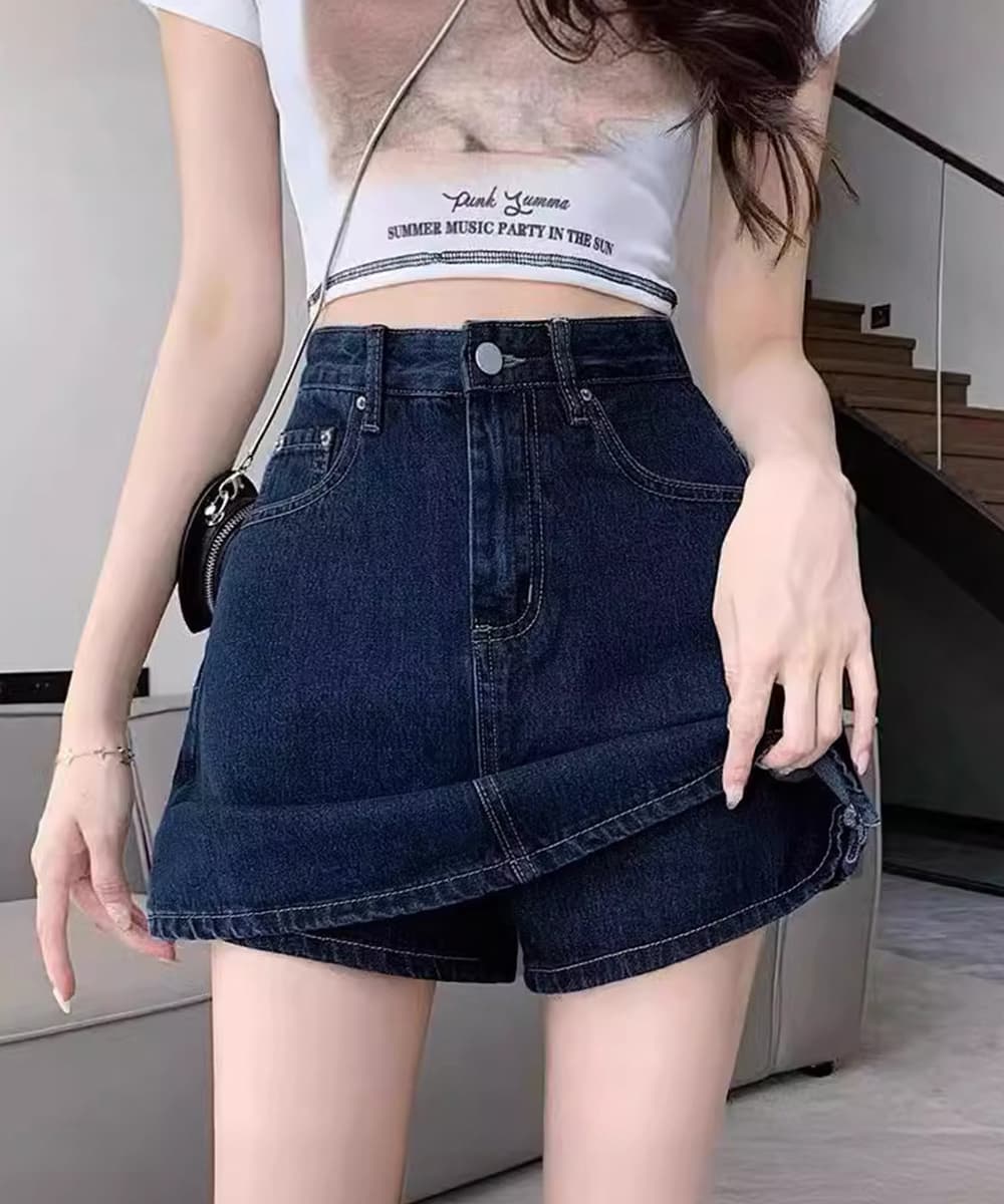 デニムスカパンハイウエスト美脚ミニスカート