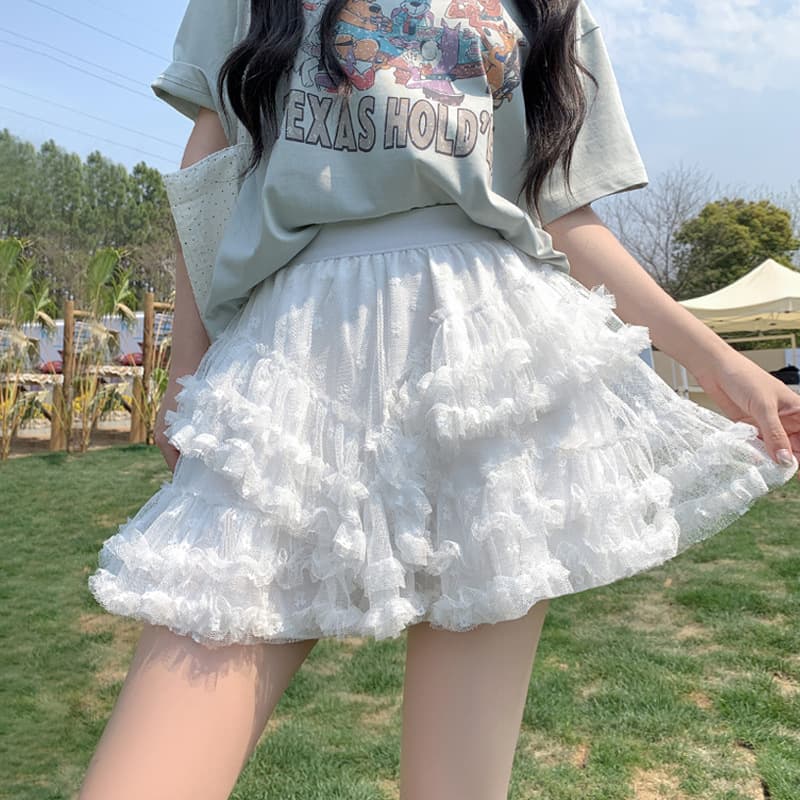 ミニスカート ふわふわ重ねフリルミニスカート