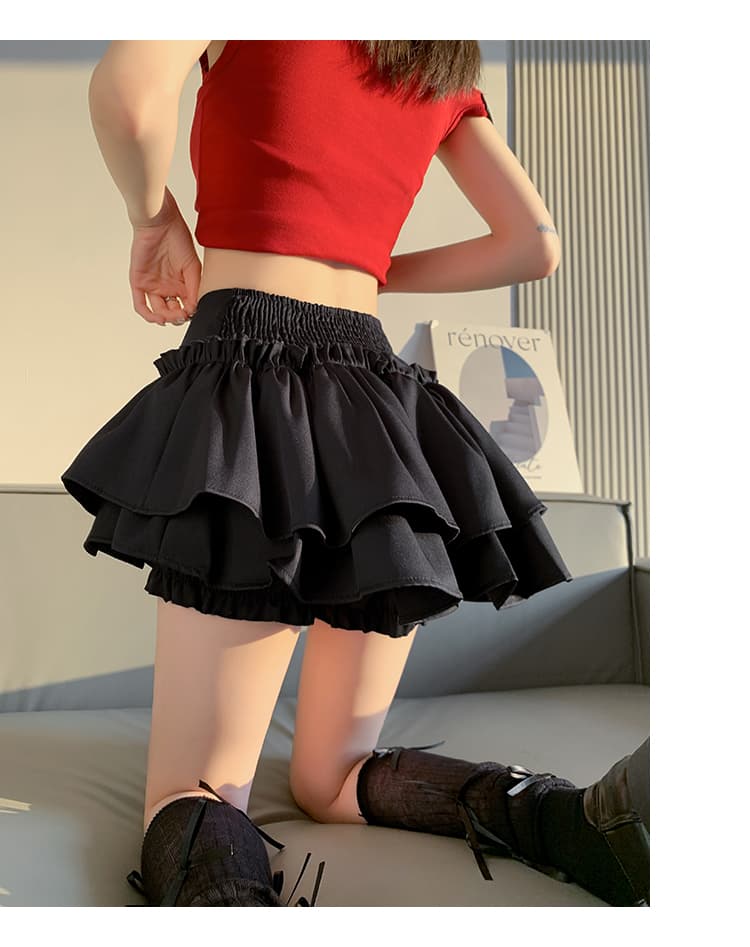 ミニスカート 重ね段フリルミニスカート