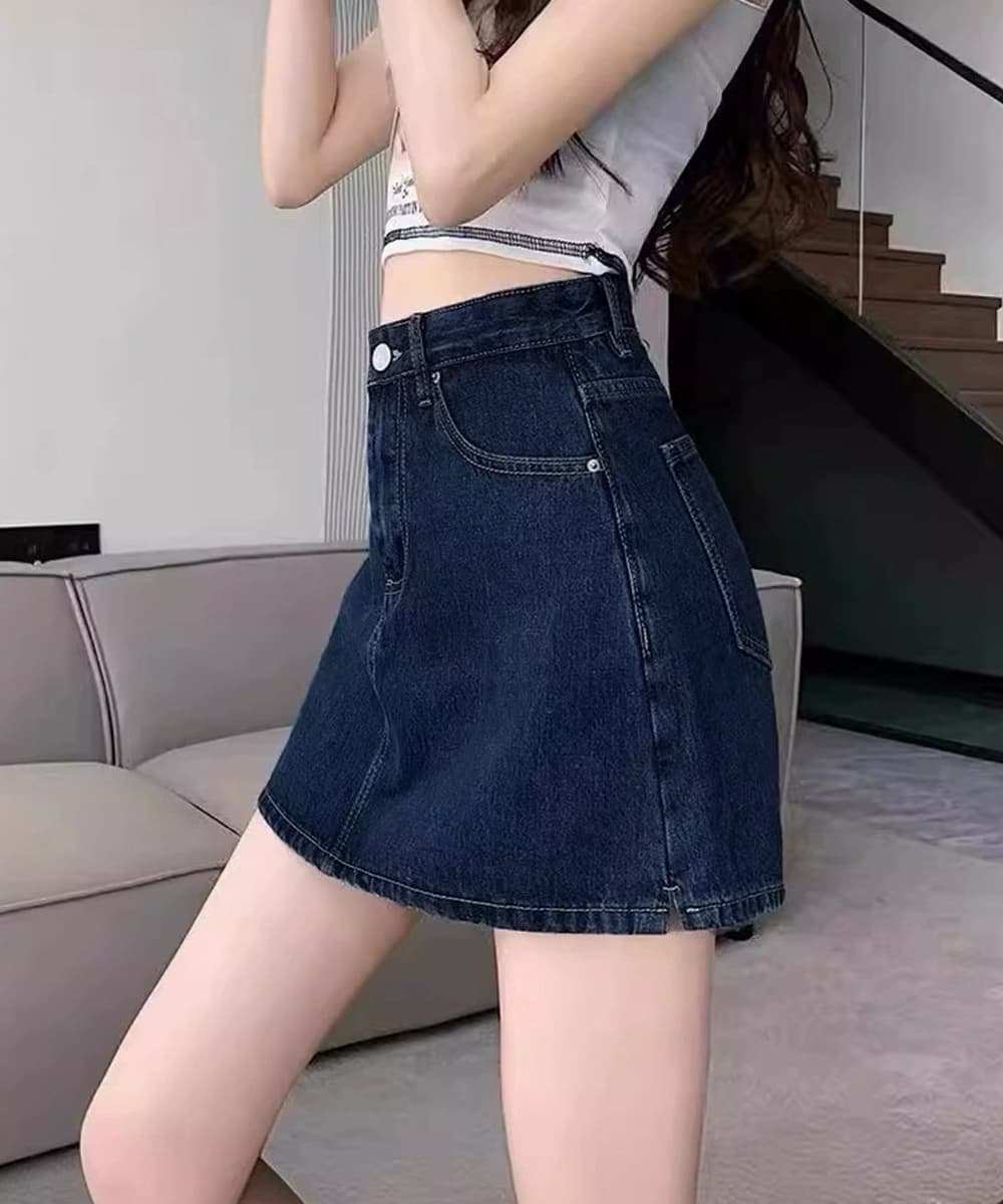 デニムスカパンハイウエスト美脚ミニスカート