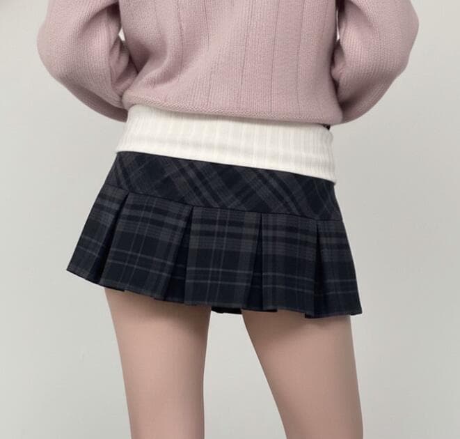 チェック柄プリーツミニスカート