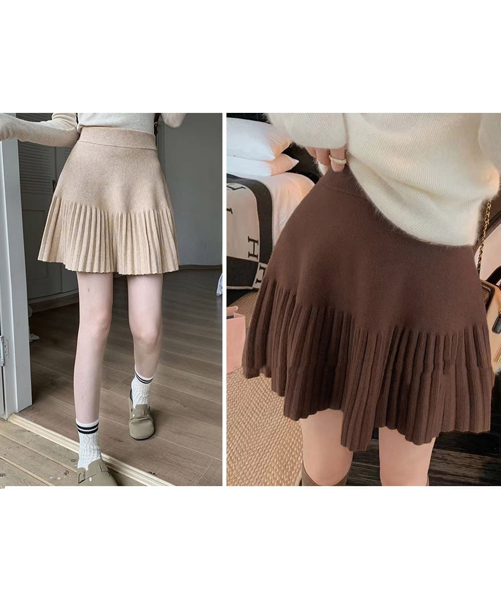 秋冬プリーツニットミニスカート
