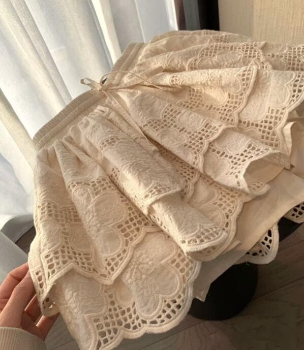レース刺繍プリーツミニスカート