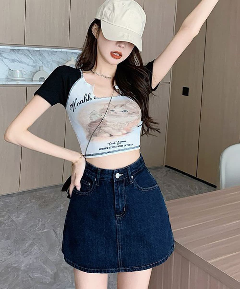 デニムスカパンハイウエスト美脚ミニスカート