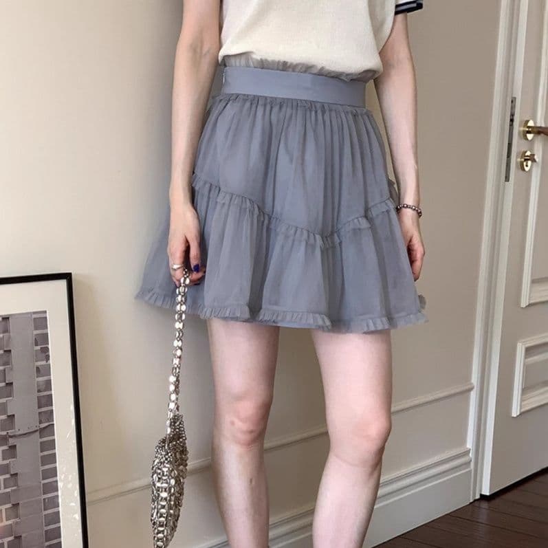 ミニスカート ティアードフリルチュールミニスカート