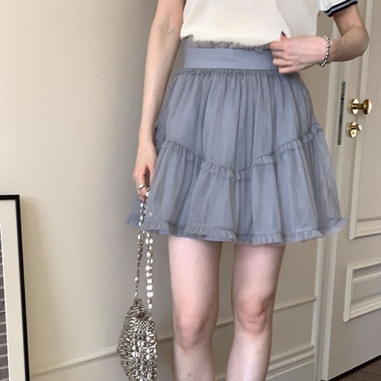 ミニスカート ティアードフリルチュールミニスカート