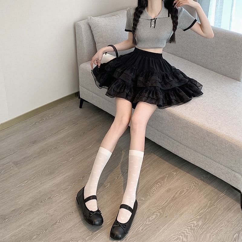 ミニスカート ふんわり重ねチュールミニスカート