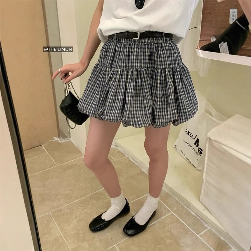 ハイウェストチェック柄フリルミニスカート
