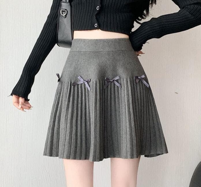 可愛いリボン付きプリーツミニスカート