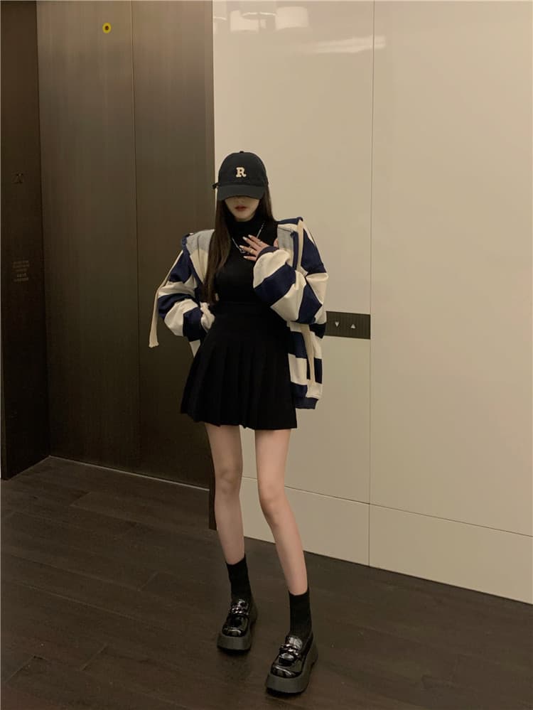 ハイウエストプリーツミニスカート学院風