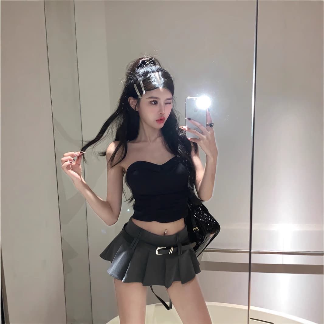 ミニスカート ベルト付きプリーツミニスカート
