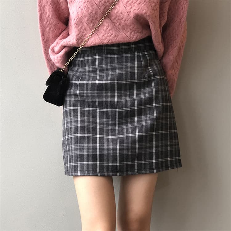 チェック柄ハイウエストミニスカート