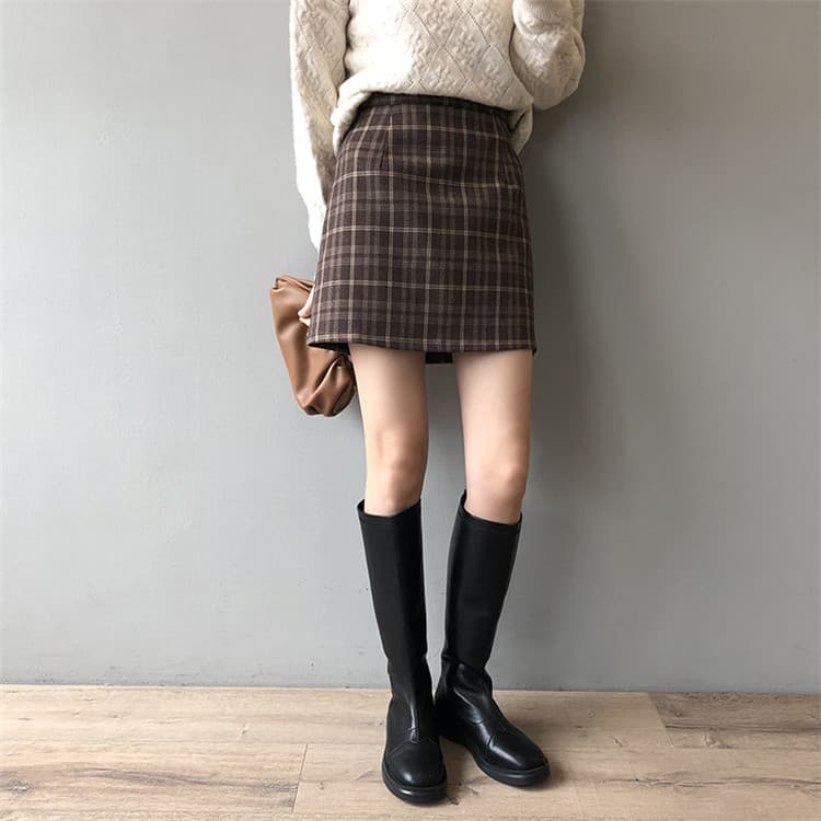 チェック柄ハイウエストミニスカート