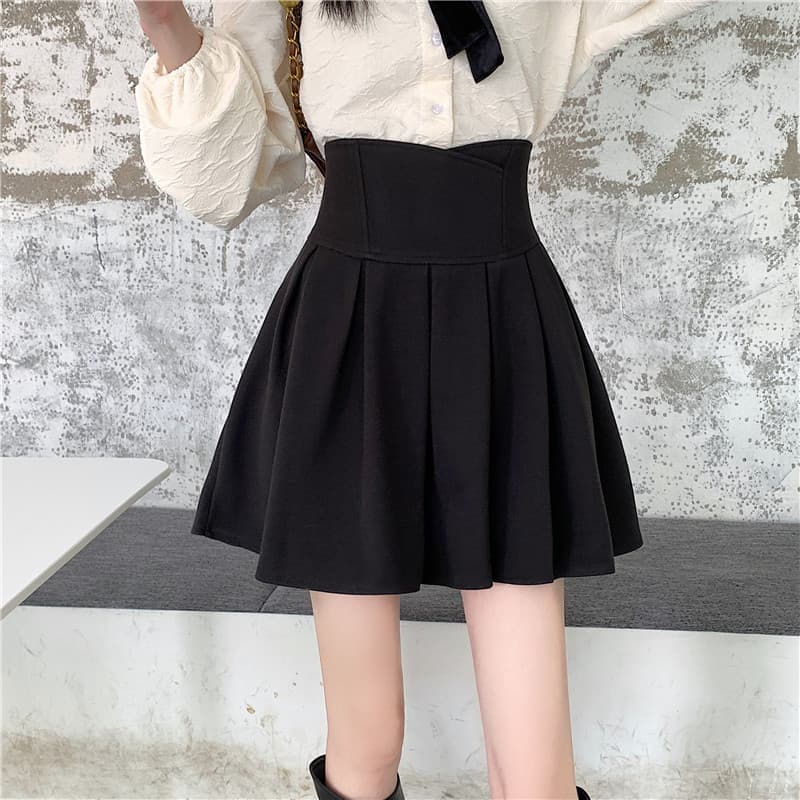 ミニスカート ハイウエストフレアミニスカート