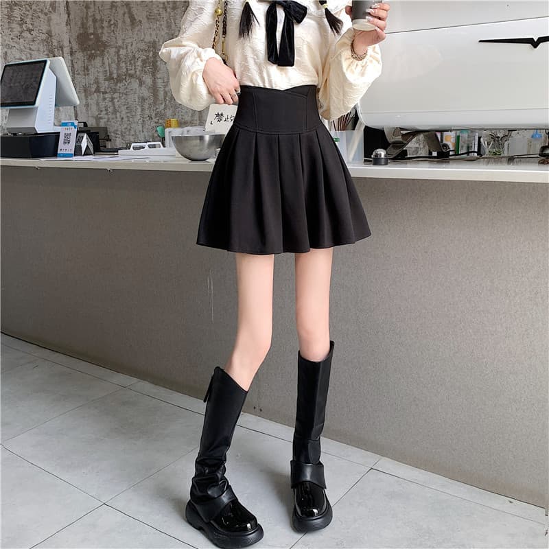 ミニスカート ハイウエストフレアミニスカート