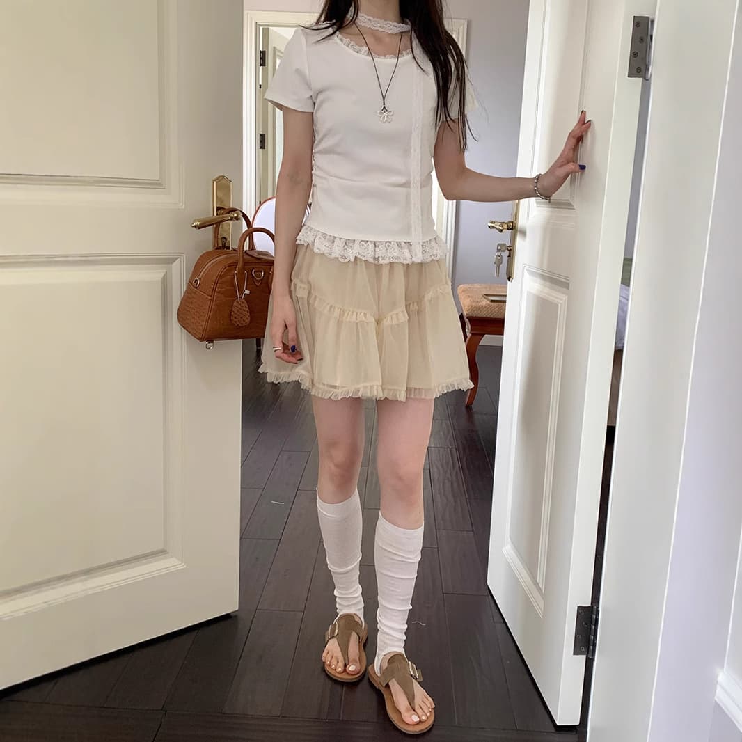 ミニスカート ティアードフリルチュールミニスカート