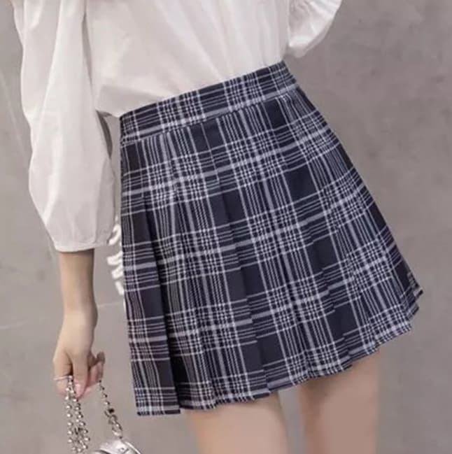 プリーツミニスカート チェック柄 黒 可愛い着回しスカート