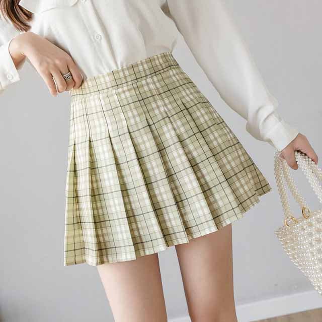 チェック柄プリーツミニスカート可愛いインナーパンツ付き
