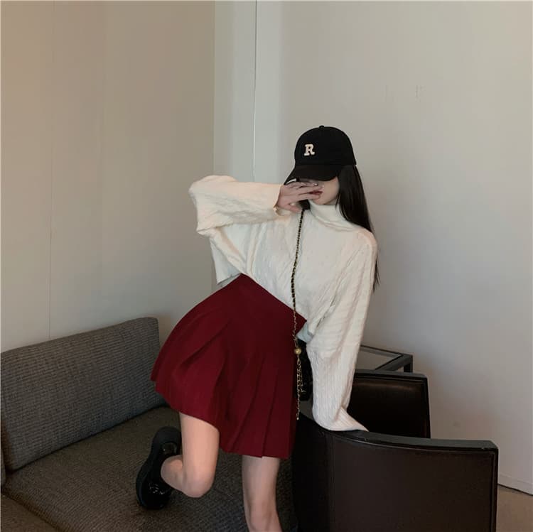 ハイウエストプリーツミニスカート学院風