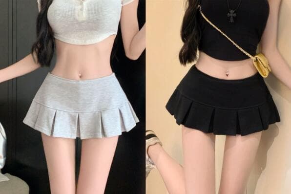 プリーツ風ハイウエストミニスカート