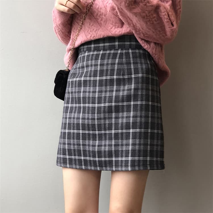 チェック柄ハイウエストミニスカート