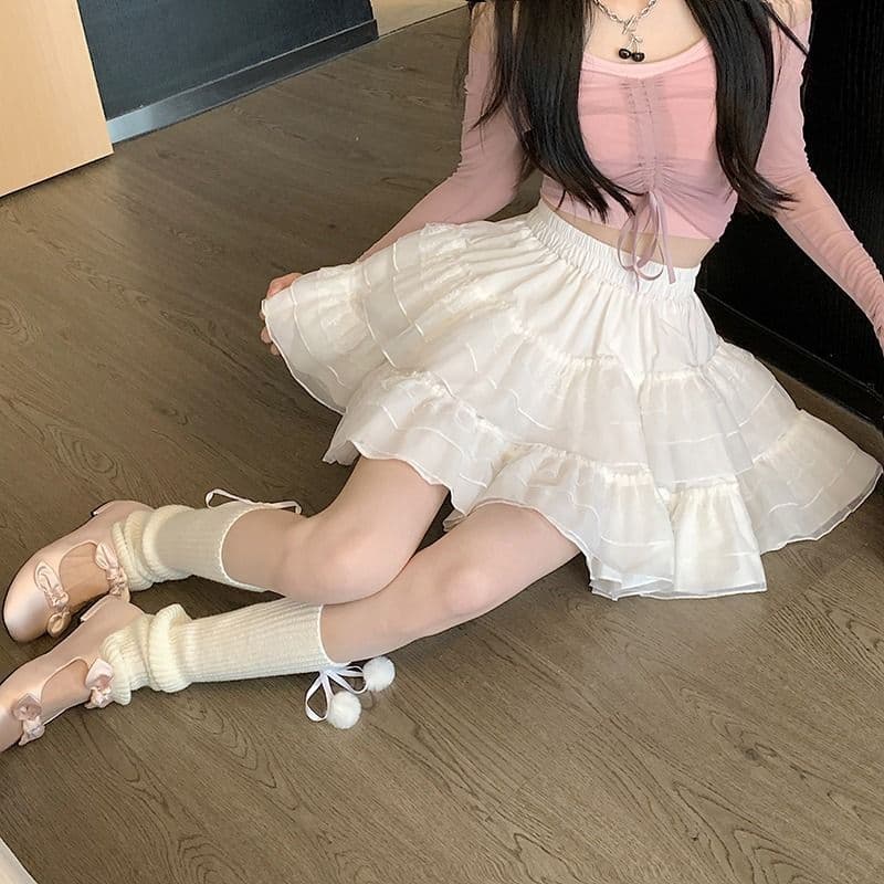 ミニスカート ふんわり重ねチュールミニスカート
