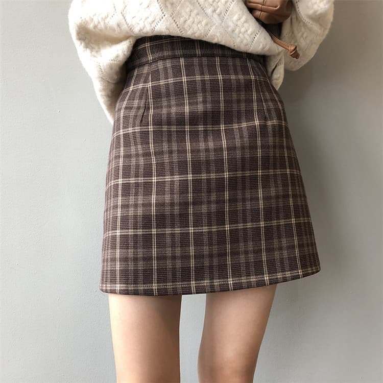 チェック柄ハイウエストミニスカート