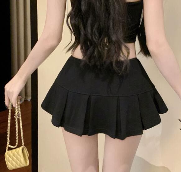 プリーツ風ハイウエストミニスカート