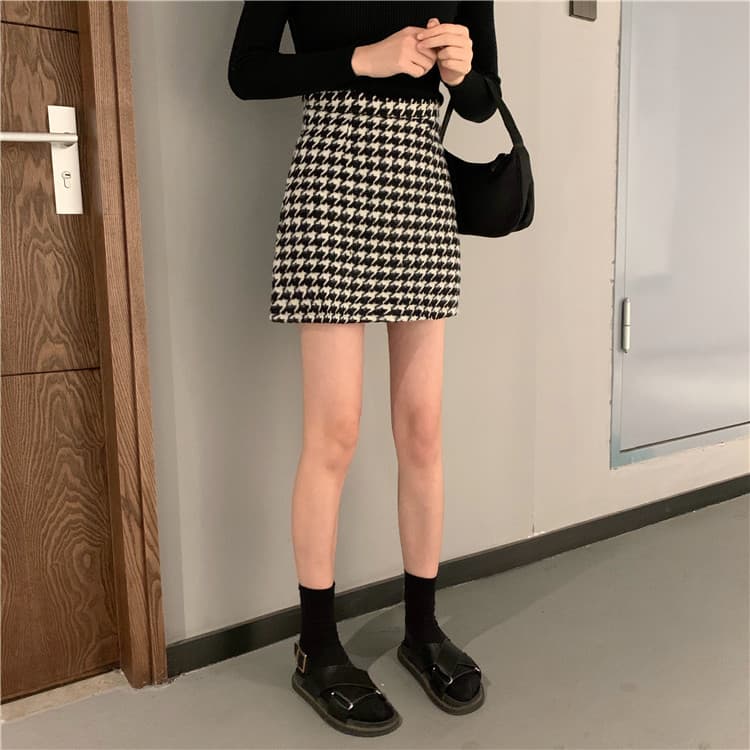 千鳥格子ハイウエストミニスカート