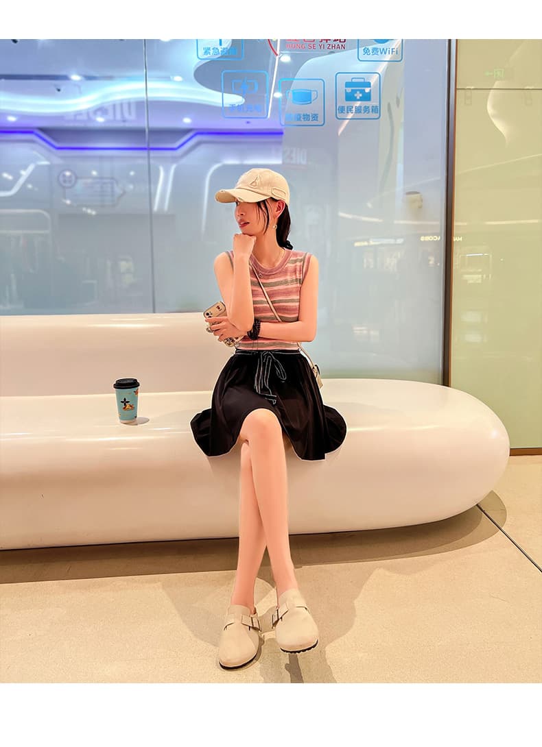 ミニスカート リボン結び ふんわりフレアミニ